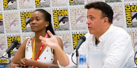 Picture of Tony Puryear and his former wife Erika Alexander during an interview